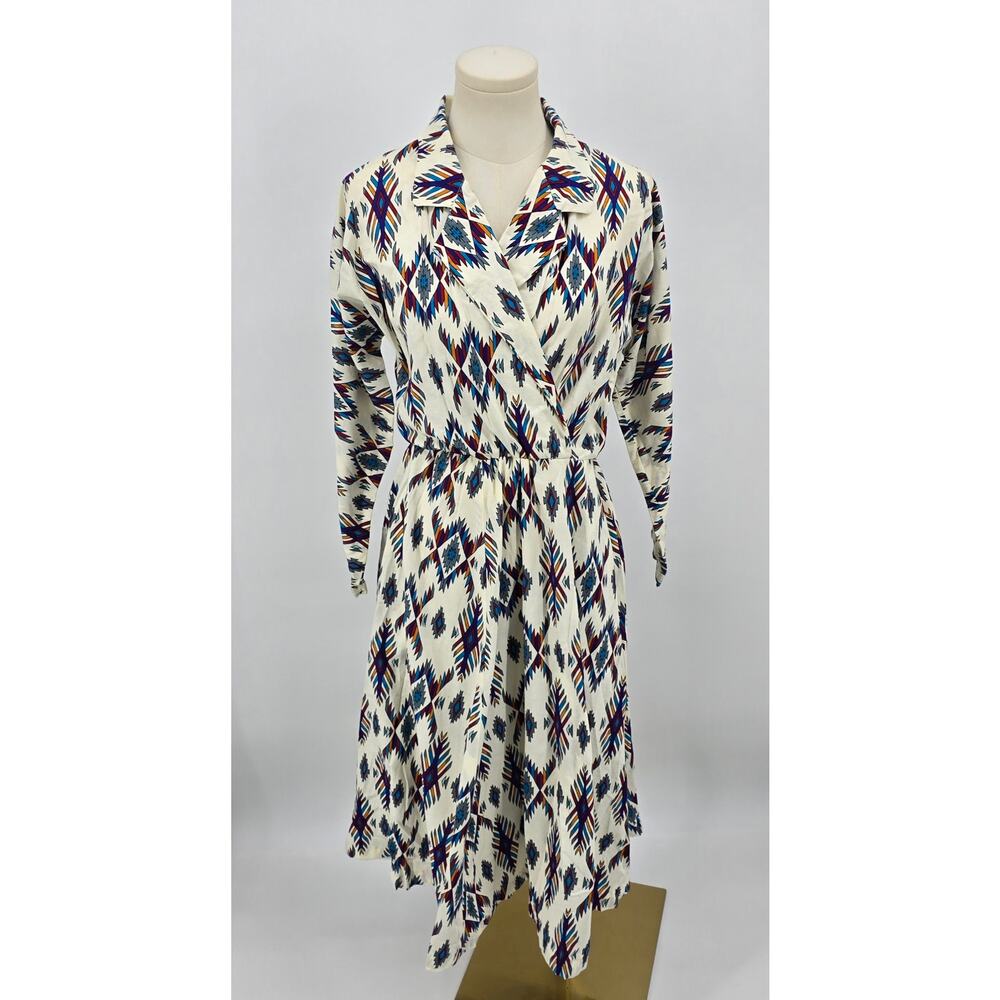 Vintage 80s Handmade Southwestern Aztec Shirt Dress Western Boho‎ Prairie Modern